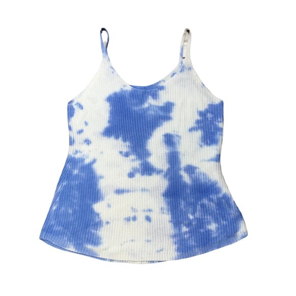 Women's Blue/White Scoop Neck Straps Sleeve Tie Dry Tank Top Size Small - Picture 6 of 8